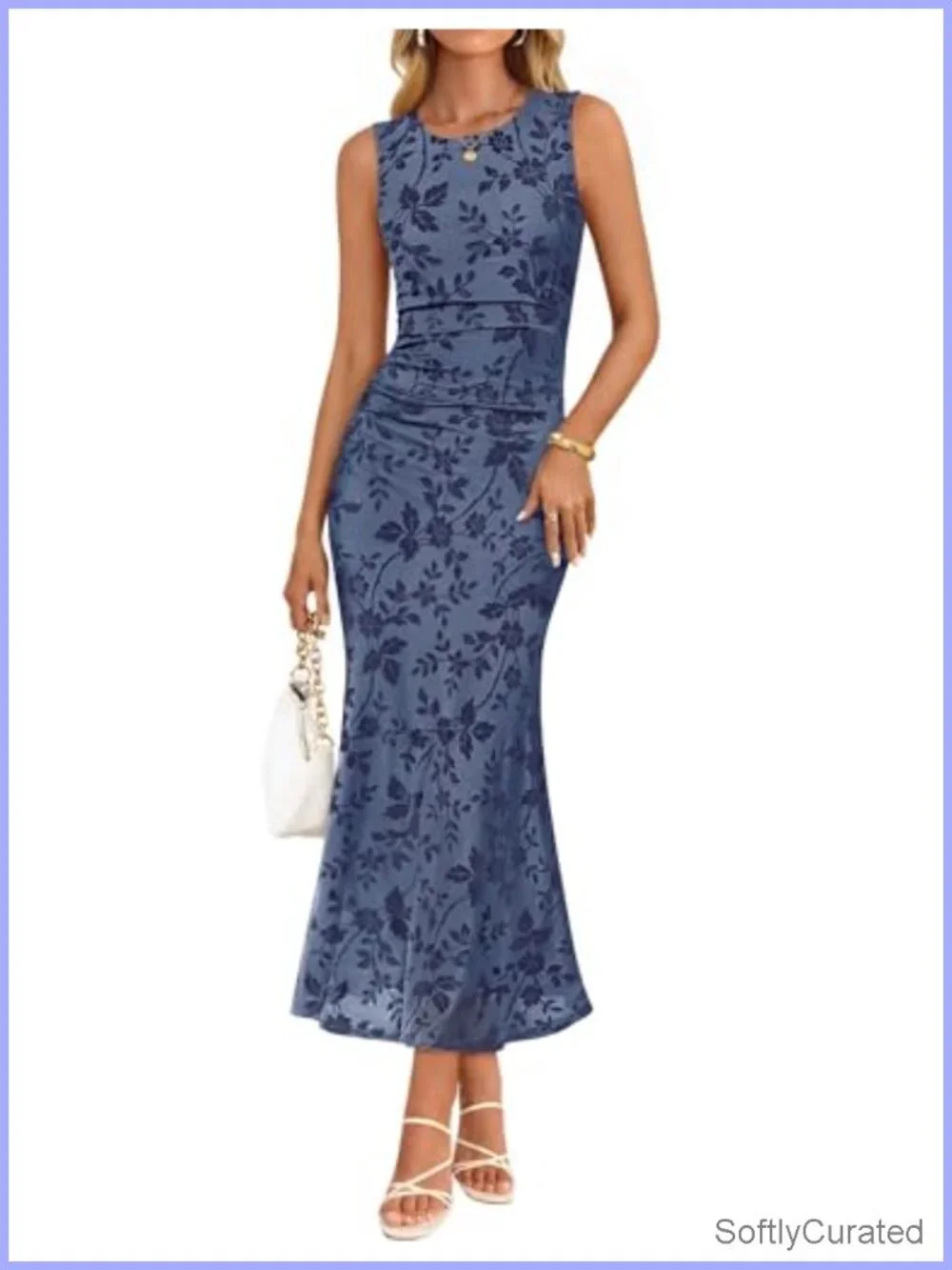 Sleeveless Floral Bodycon Maxi Dress Mesh Ruched Mermaid